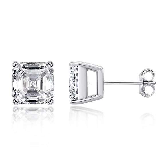 1.25Ct Sterling Silver Asscher Cut 6mm Classic Pin Rectangular Diamond Earrings - Picture 10 of 16